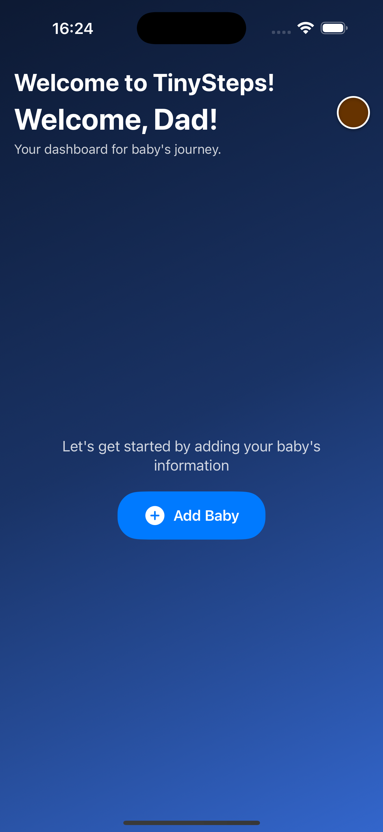 TinySteps NICU Home Dashboard Screenshot
